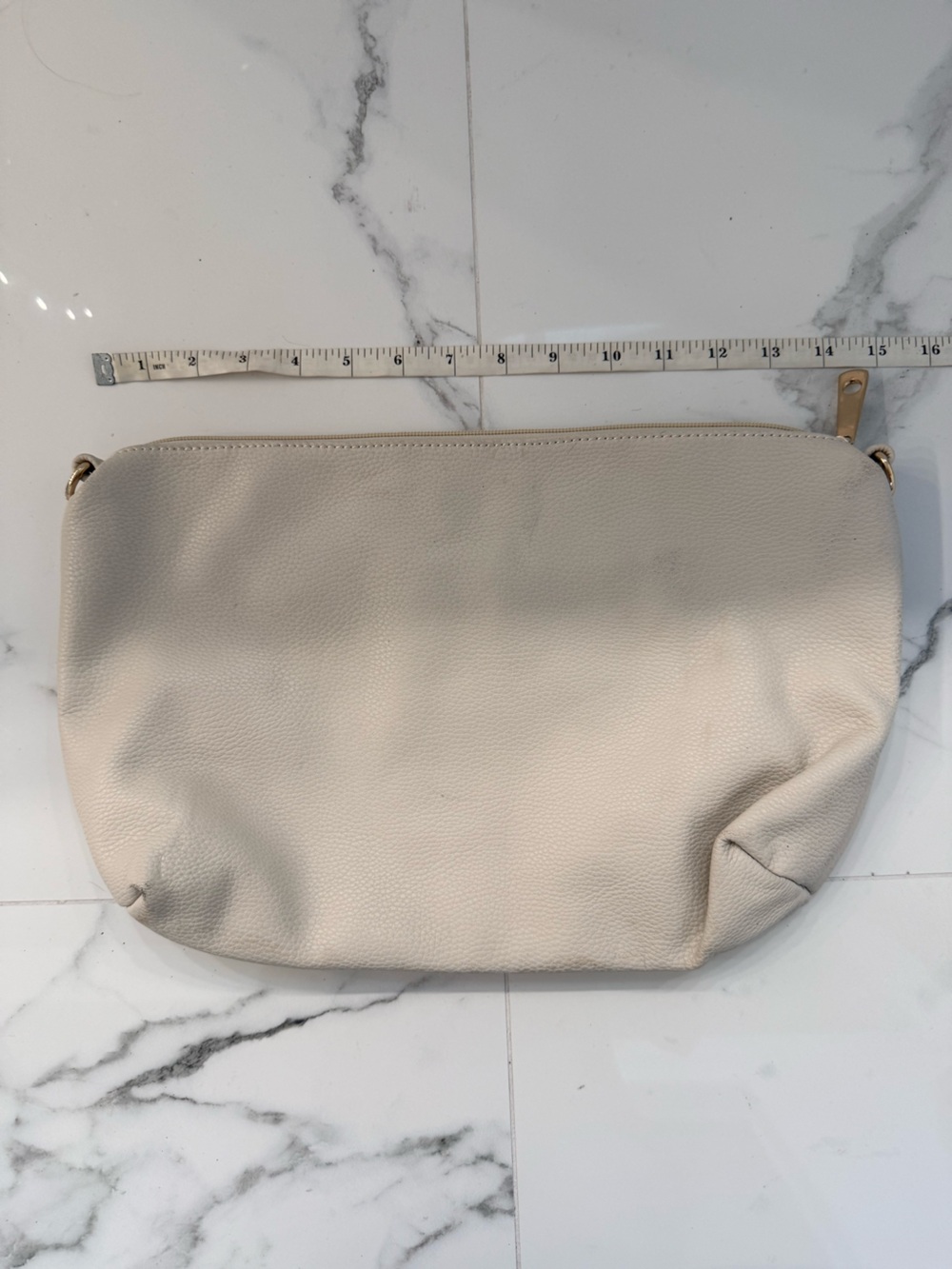 INZI Cream Vegan Pebbled Leather Slouchy Clutch Pouch Large